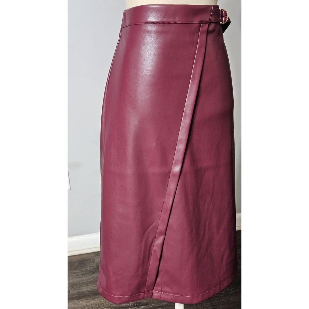 Marc New York Women Burgandy Faux Leather Midi Skirt Size XS - Picture 2 of 11